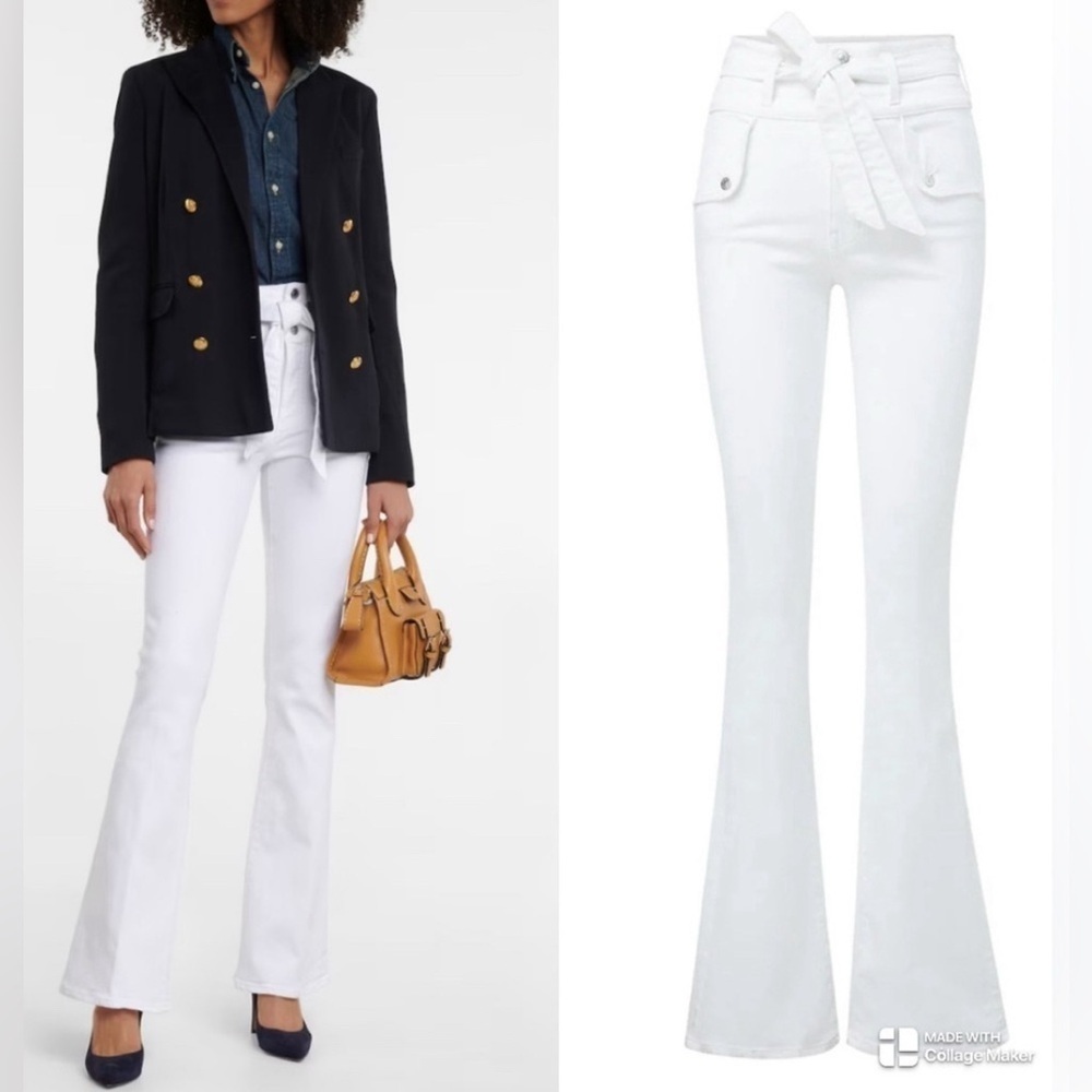 Veronica Beard Giselle flare white jeans with tie NWT